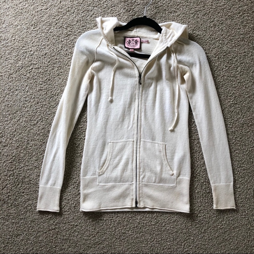 Vintage Juicy Couture Cream Knit Tunic Hoodie Y2K Pink Tag Size Small Coquette